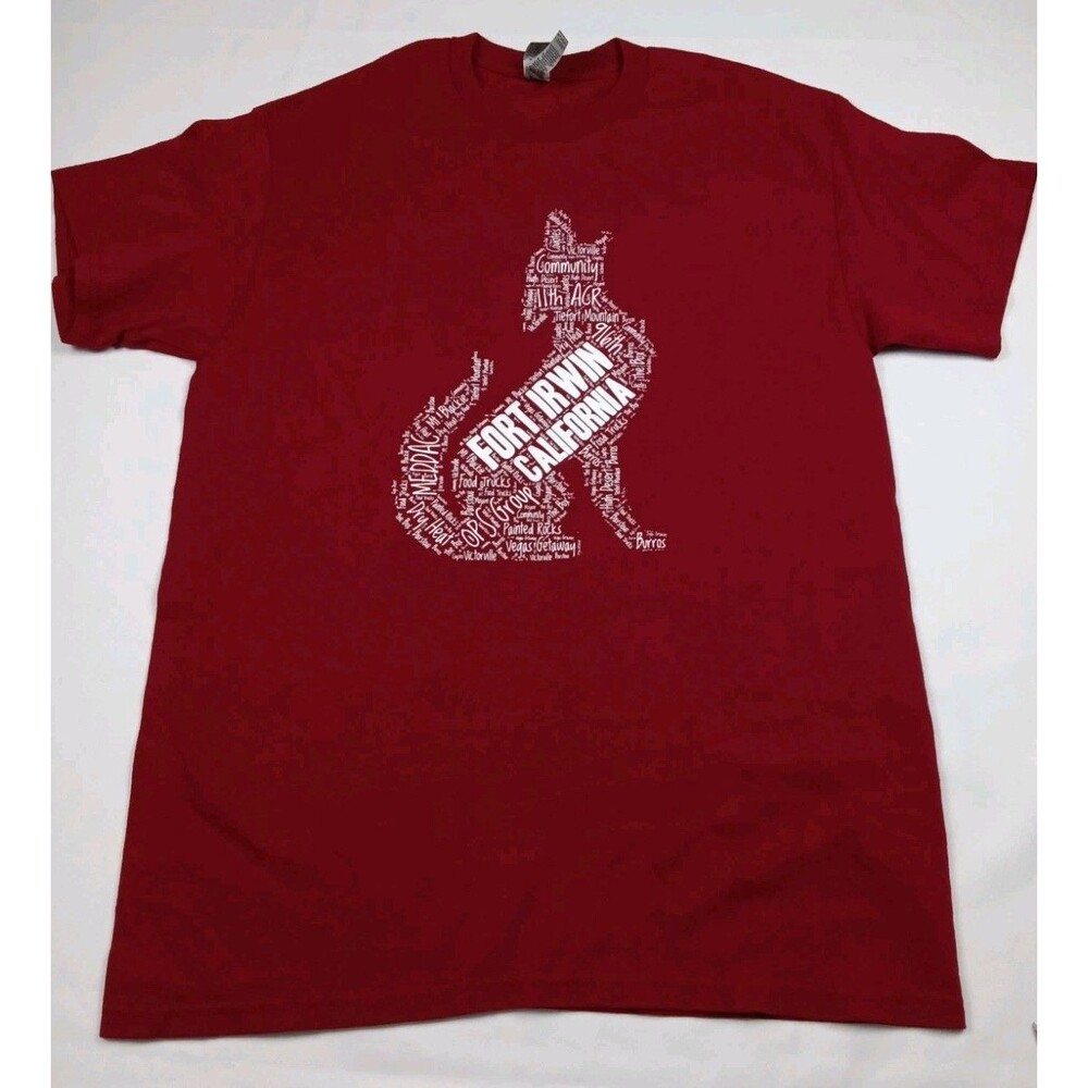 Gildan Heavy Cotton Fort Irwin California Word Art Coyote Graphic Tee Red Medium